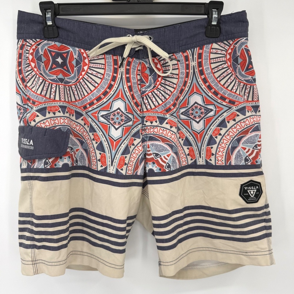Vissla‎ Board Shorts Men 30 Multicolor Geometric Striped M1048SUI Upcycled
